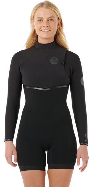 2026 Rip Curl Mujer E-Bomb 2/2mm Zip Free Manga Larga Traje De Primavera 149WSP - Black